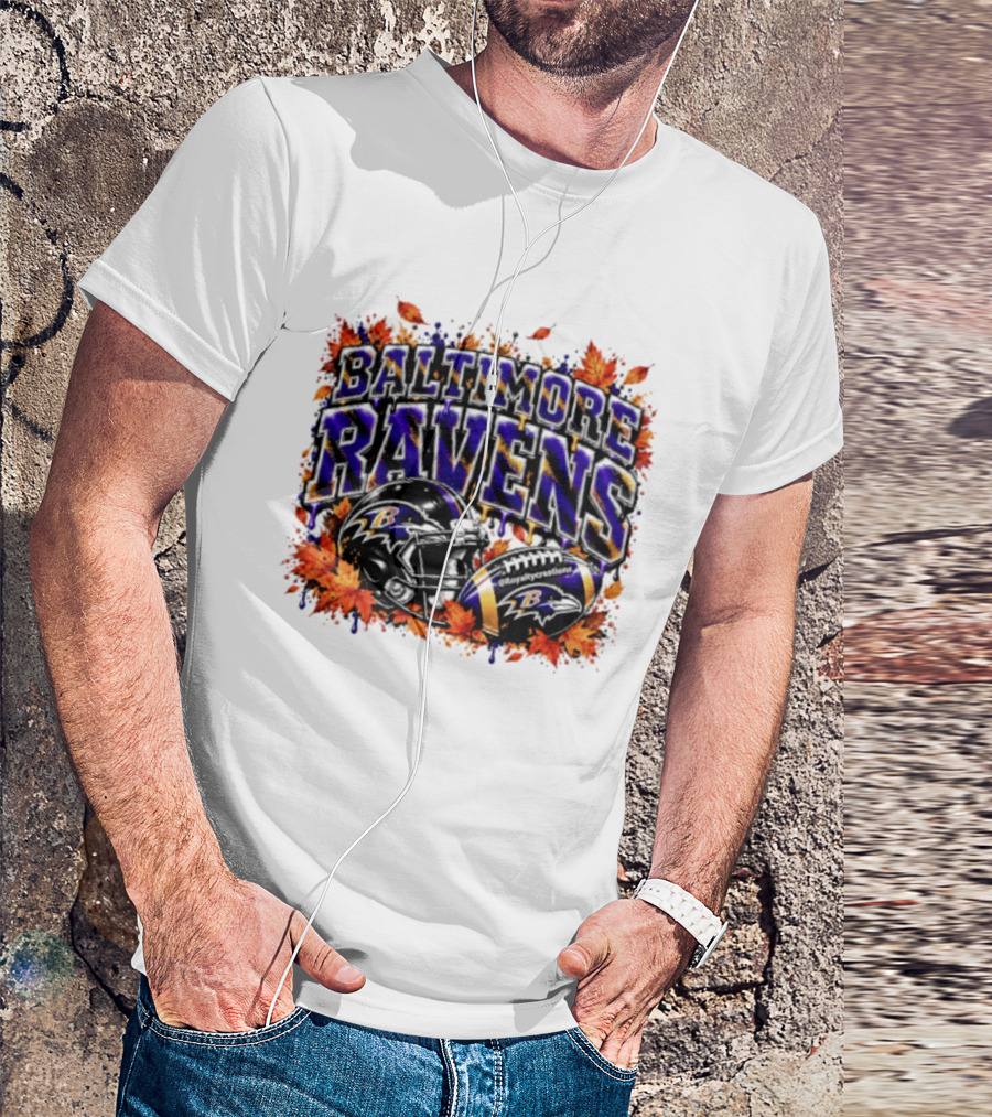Baltimore Ravens Football Helmet Leaves Halloween 2026 T-Shirt