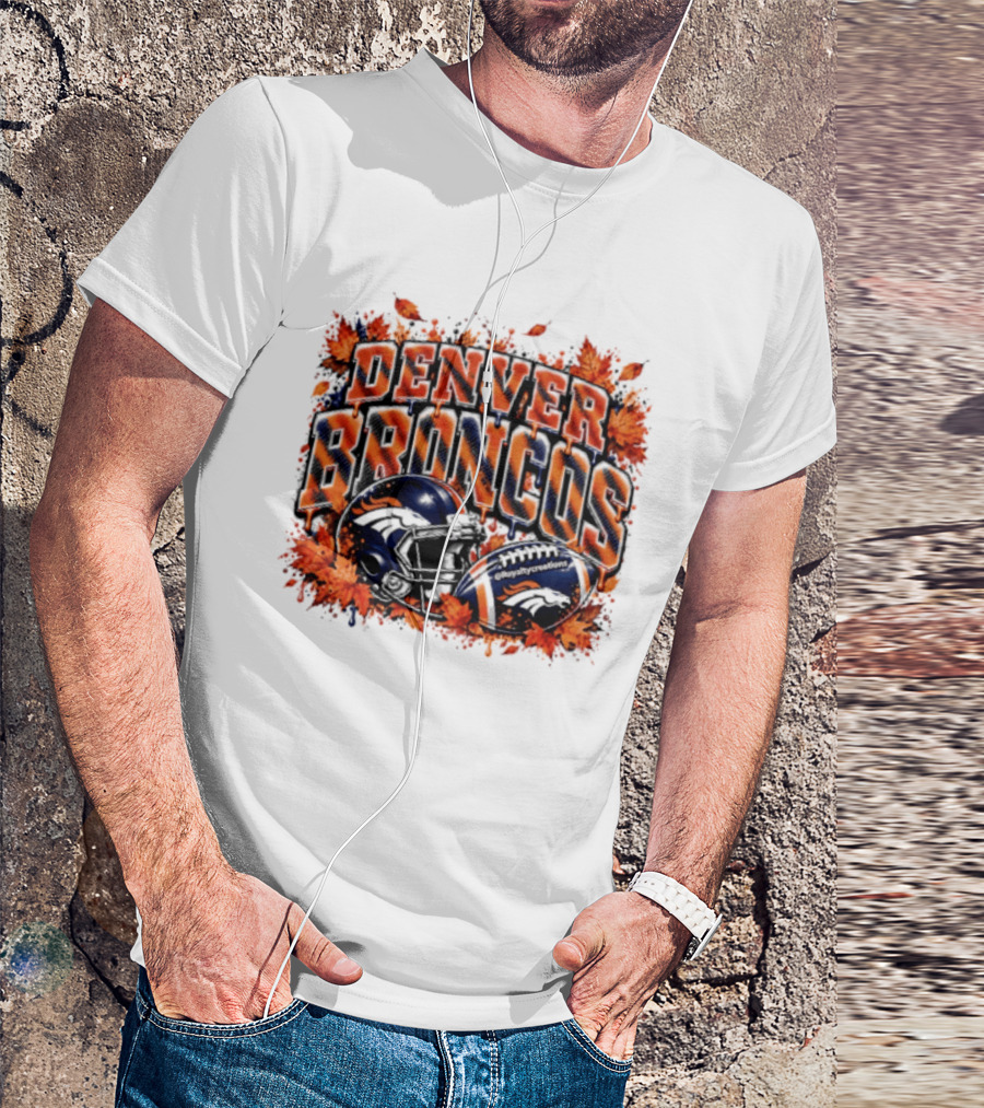 Denver Broncos Football Helmet Autumn Leaves Halloween 2026 T-Shirt