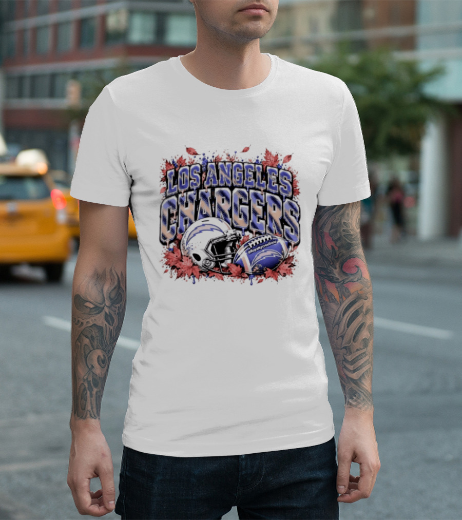 Los Angeles Chargers Football Helmet Autumn Leaves 2026 T-Shirt