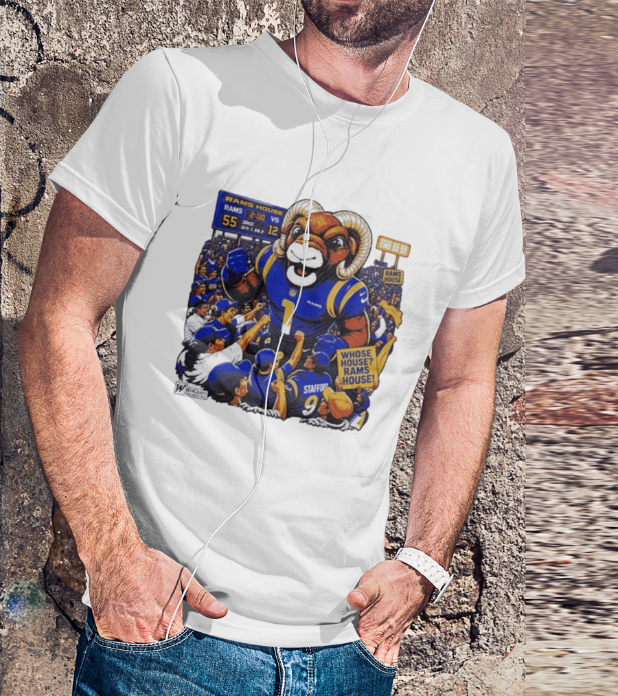 Rams House Rampage Cartoon Scoreboard Los Angeles Whose House T-Shirt
