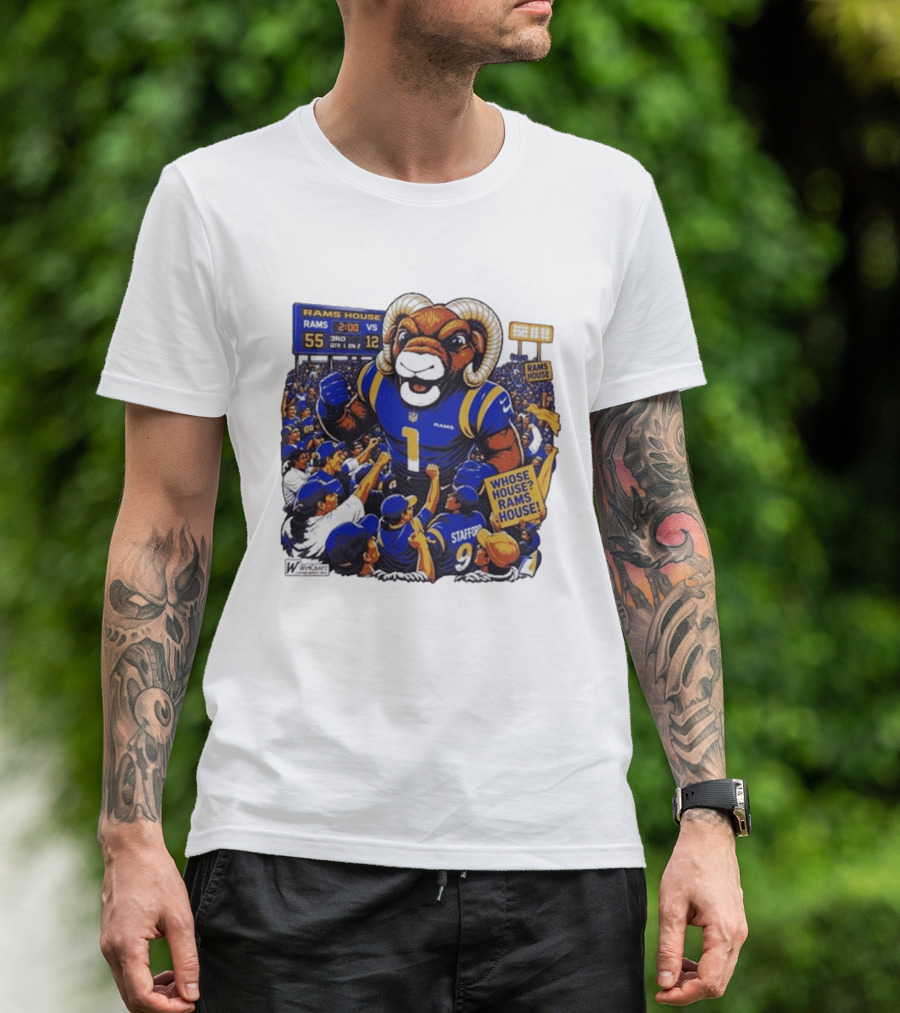 Rams House Rampage Cartoon Scoreboard Los Angeles Whose House T-Shirt