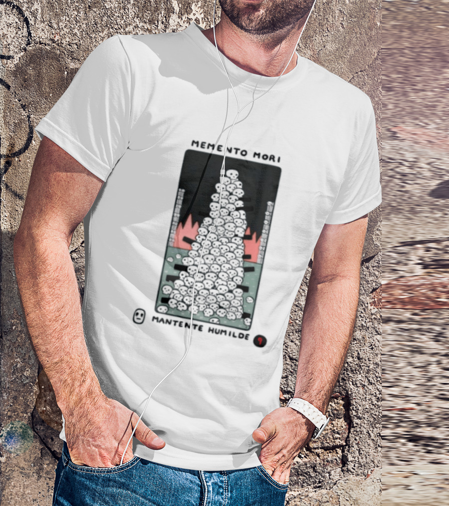 Memento Mori Mantente Humilde Stoicism Skull Pyramid Flames T-Shirt