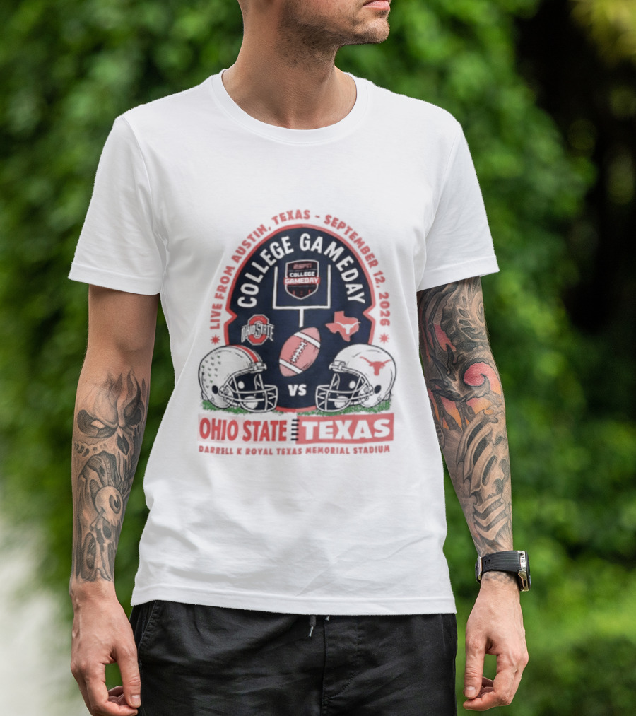 College Gameday Ohio State Vs Texas September 12 2026 Darrell K Royal Texas Memorial Stadium T-Shirt
