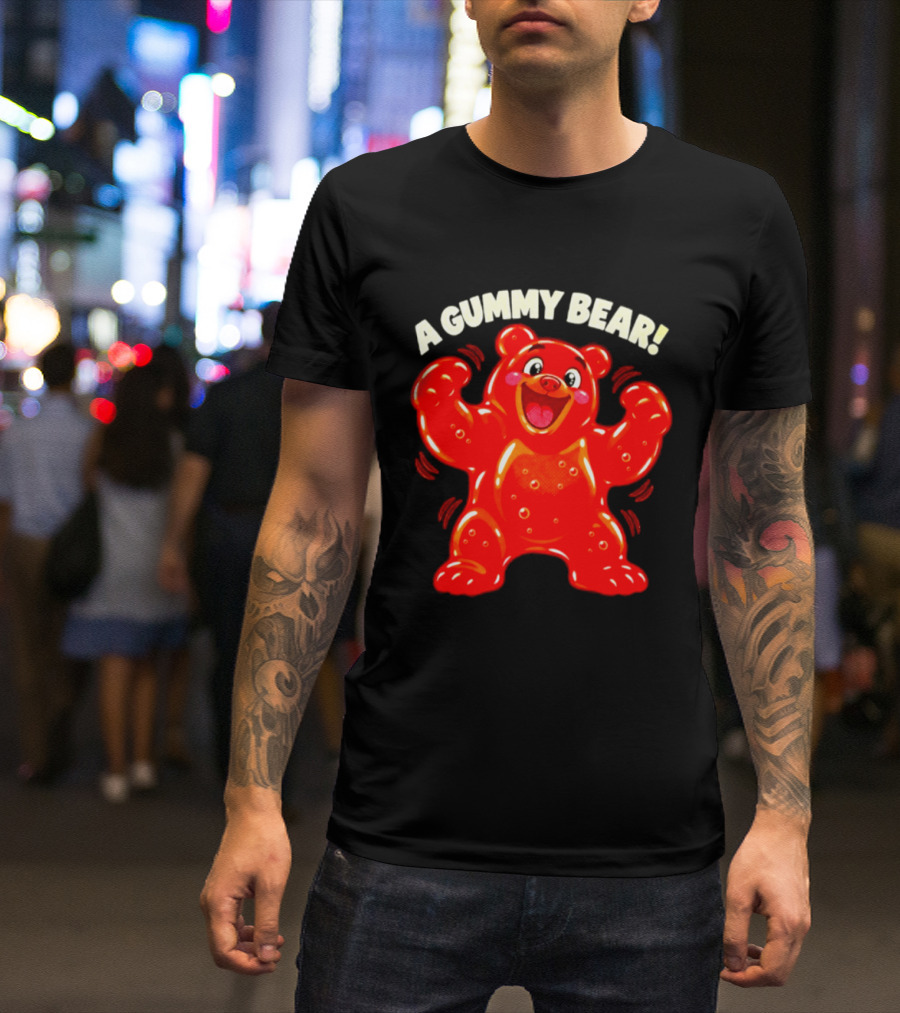 A Gummy Bear Candy Cartoon Enthusiastic Red Bear With Cheery Expression T-Shirt