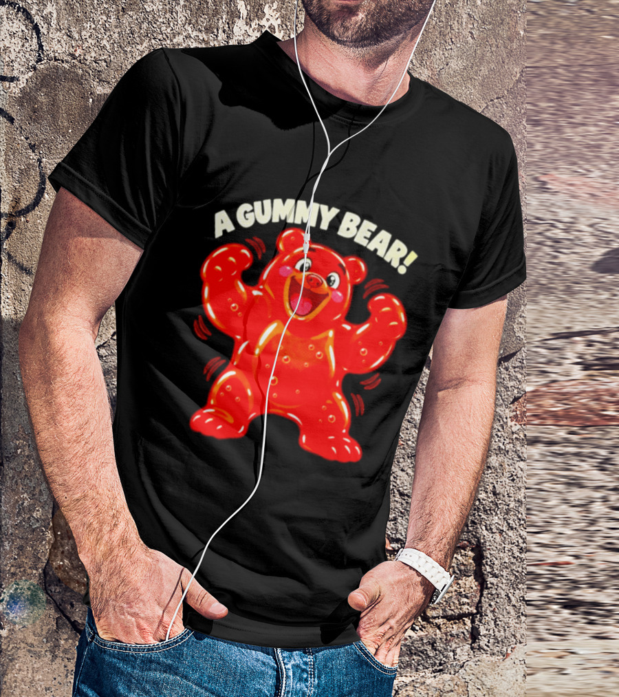 A Gummy Bear Candy Cartoon Enthusiastic Red Bear With Cheery Expression T-Shirt