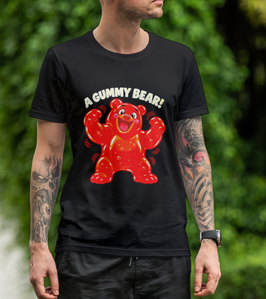 A Gummy Bear Candy Cartoon Enthusiastic Red Bear With Cheery Expression T-Shirt