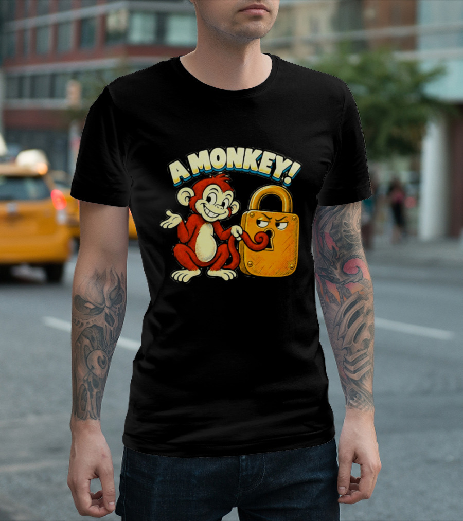 A Monkey And Padlock Playful Cartoon T-Shirt