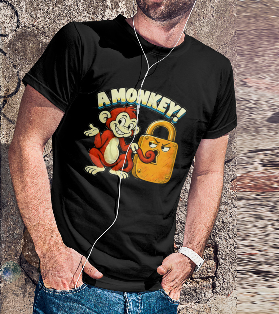 A Monkey And Padlock Playful Cartoon T-Shirt