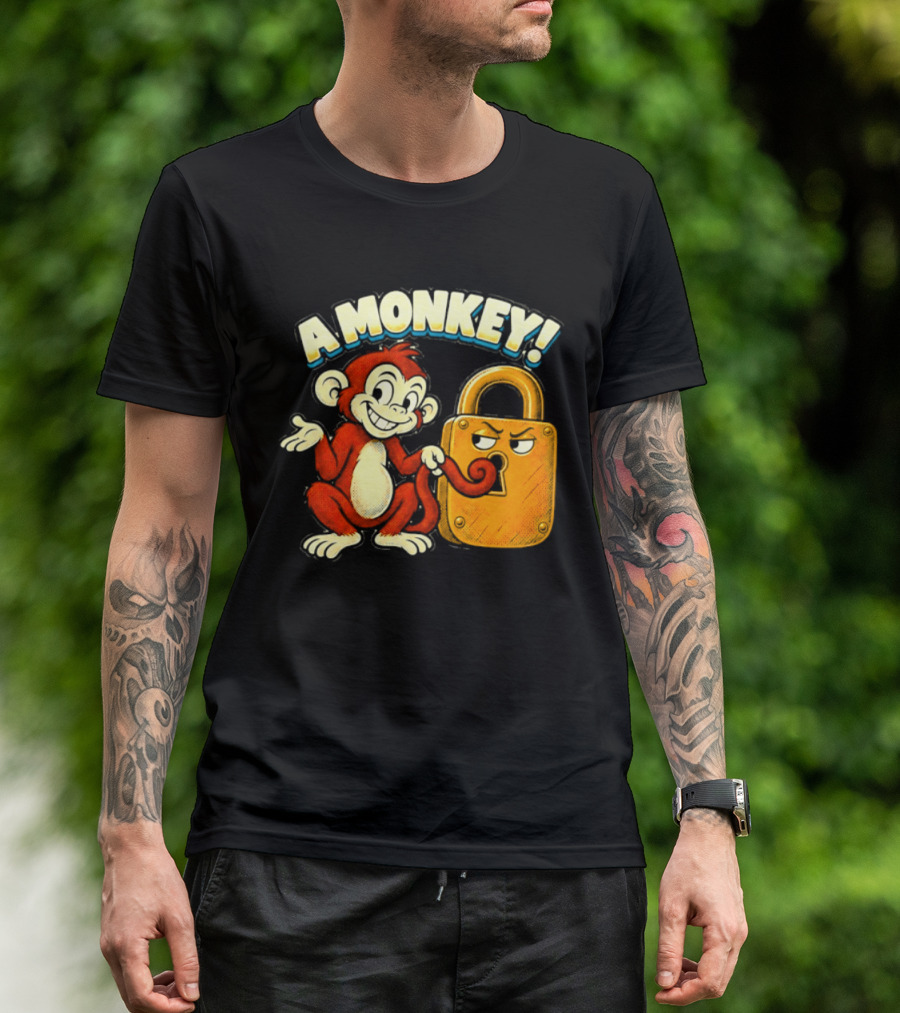 A Monkey And Padlock Playful Cartoon T-Shirt