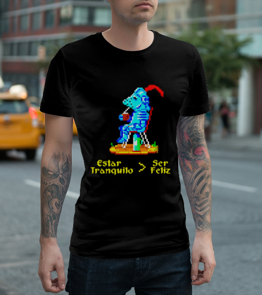 Estar Tranquilo Ser Feliz Pixel Knight Retro Gaming Aesthetic T-Shirt