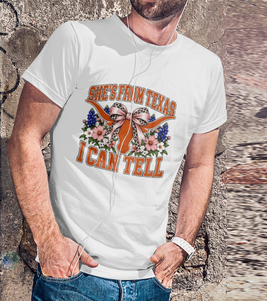 She's From Texas I Can Tell Longhorn Floral Bow T-Shirt