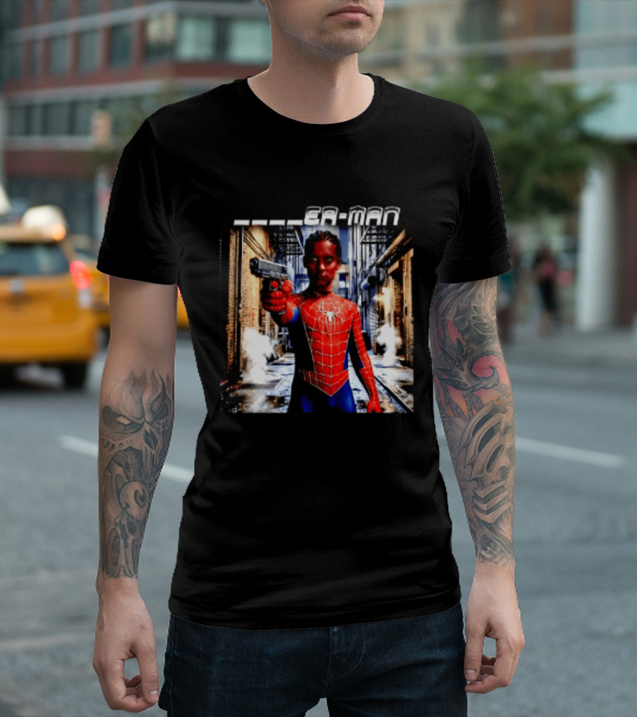 Tobey Maguire Spider Man Marvel Superhero Meme Gun Alley Scene T-Shirt