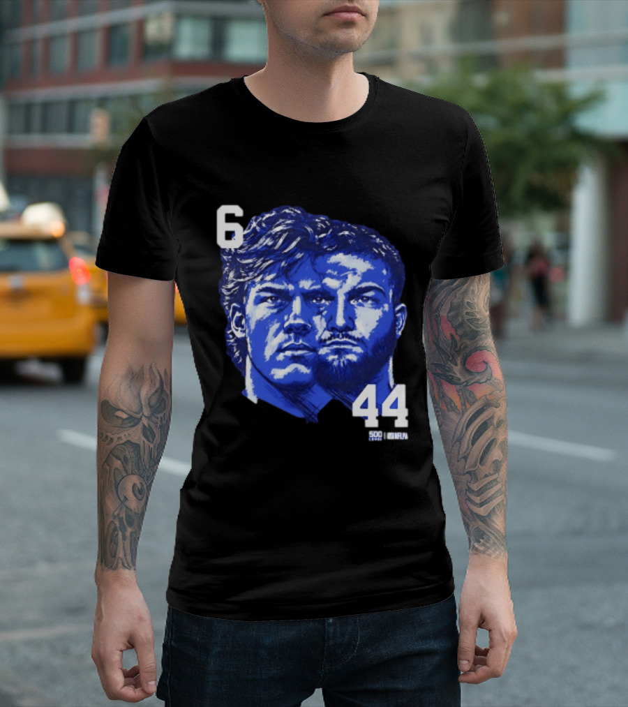 Jaxson Dart Cam Skattebo 6 44 New York Giants Face Morph Sports Fan T-Shirt