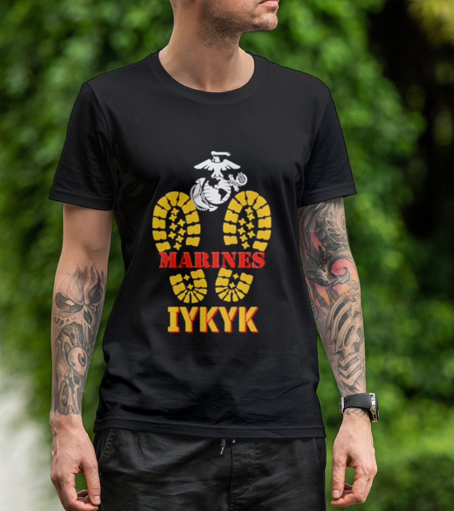 Marines IYKYK USMC Eagle Globe Anchor Boot Print T-Shirt