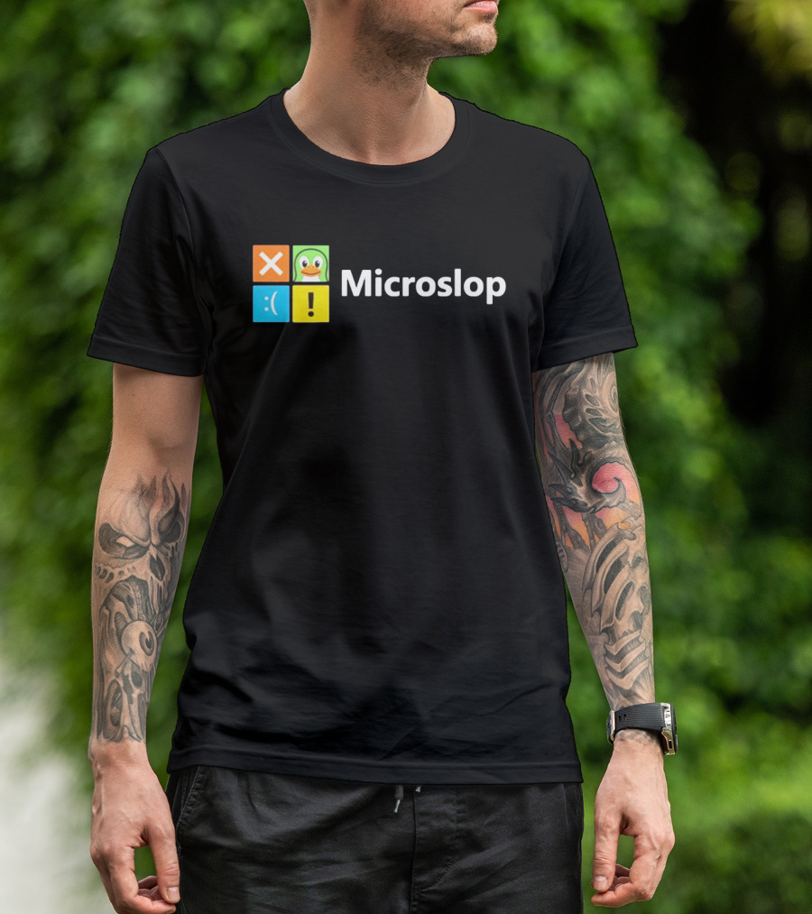 Microslop Parody Tech Developer Icons Linux Microsoft Windows T-Shirt