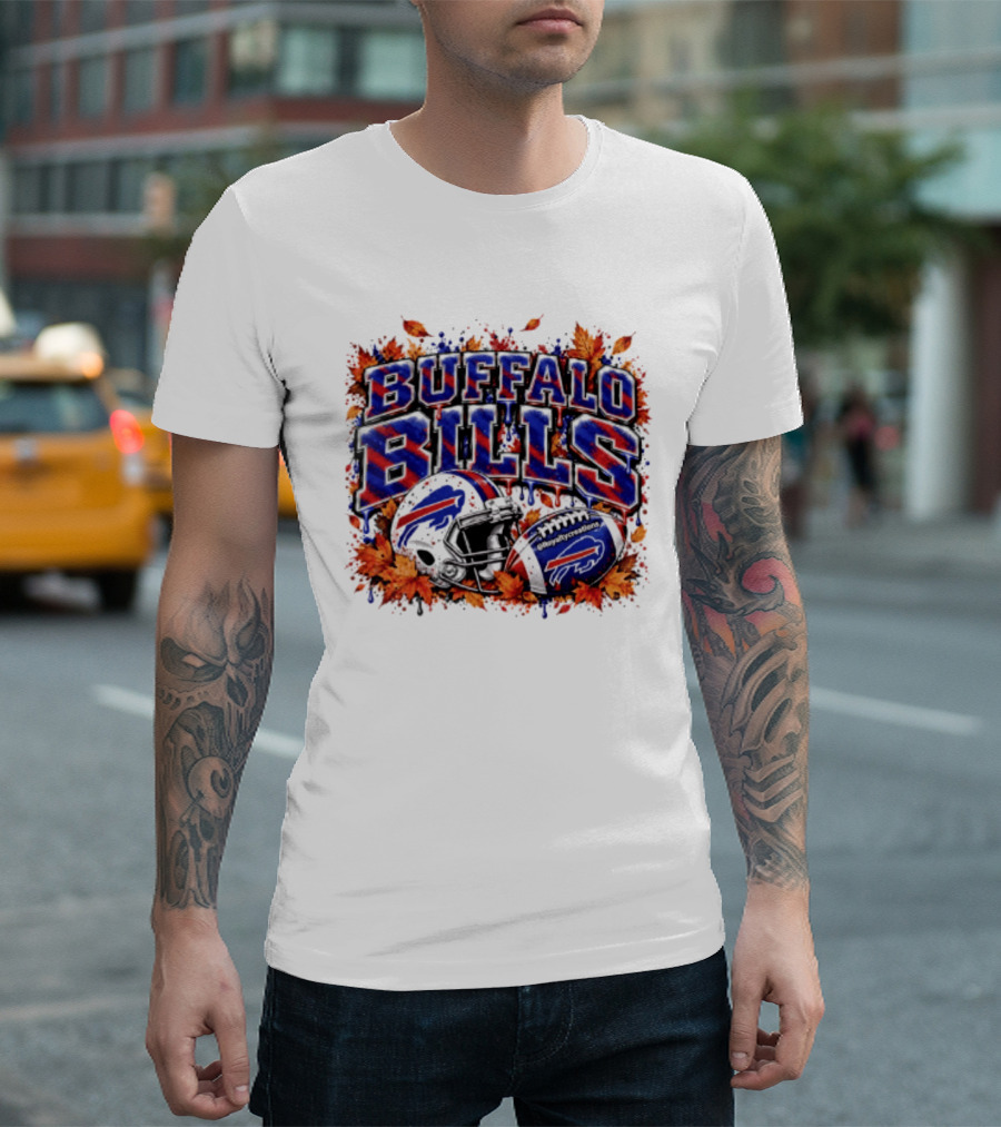 Buffalo Bills Helmet Fall Leaves Football Spirit T-Shirt