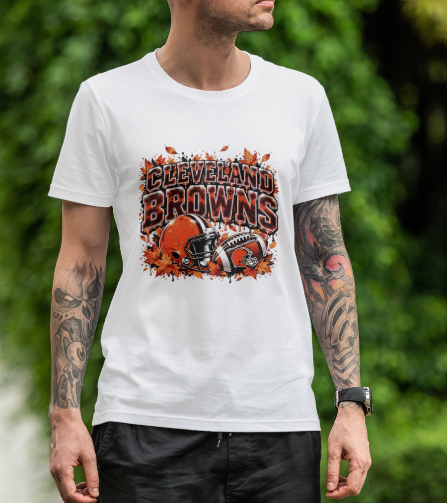 Cleveland Browns Football Helmet Autumn Leaves Halloween 2026 T-Shirt