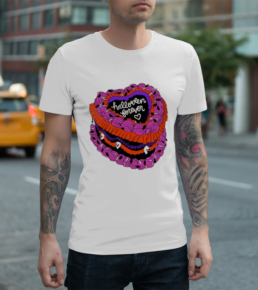 Halloween Forever Heart Cake Spooky Goth Aesthetic Skeleton Decor T-Shirt