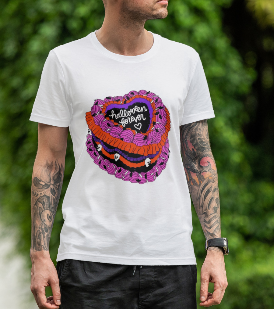 Halloween Forever Heart Cake Spooky Goth Aesthetic Skeleton Decor T-Shirt