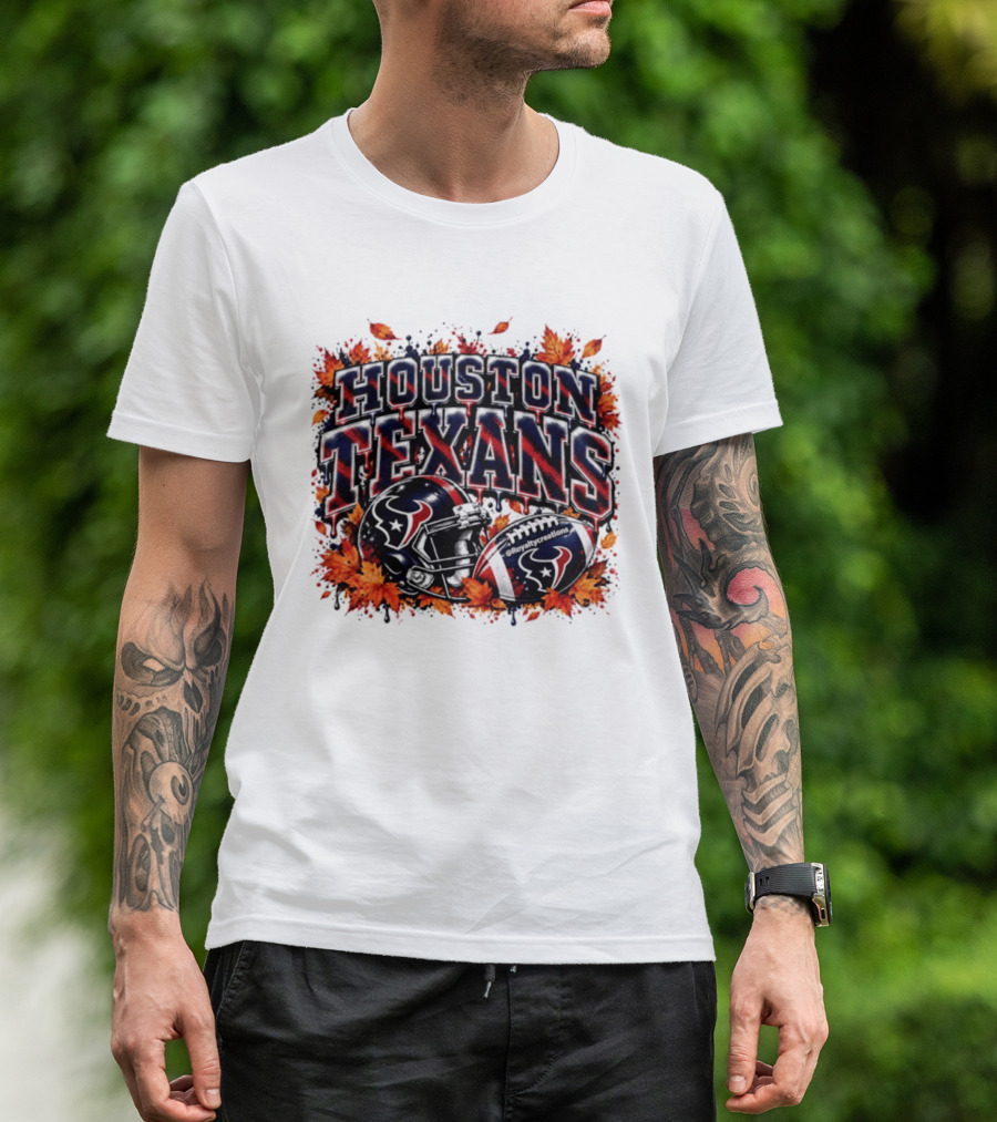 Houston Texans Football Helmet Autumn Leaves 2026 T-Shirt