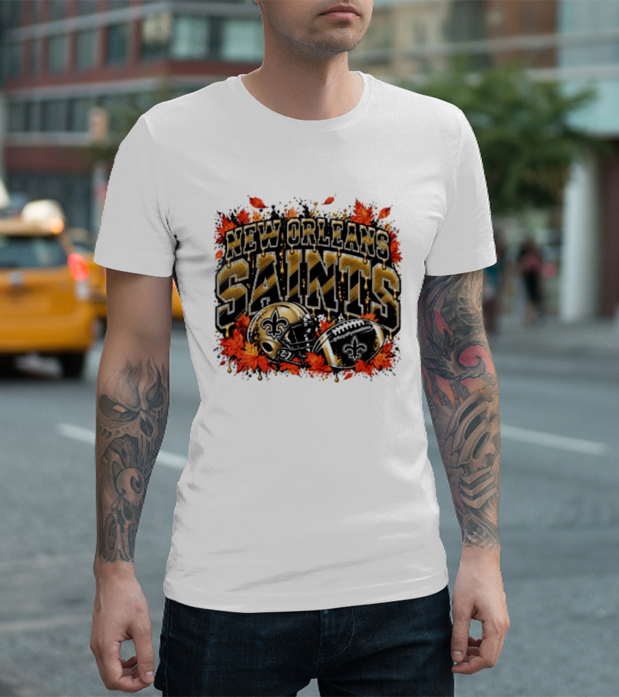 New Orleans Saints Football Helmet Autumn Leaves Halloween 2026 T-Shirt