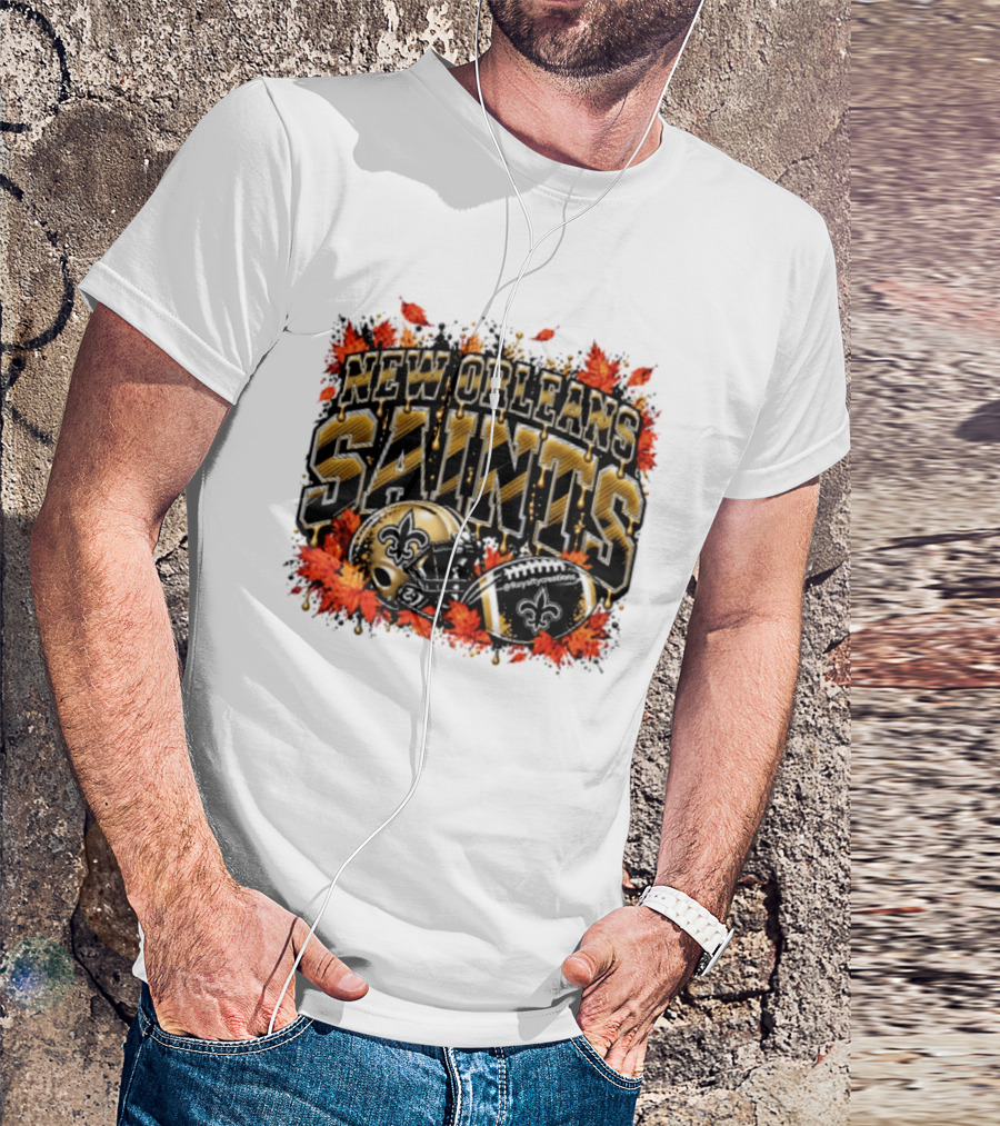 New Orleans Saints Football Helmet Autumn Leaves Halloween 2026 T-Shirt