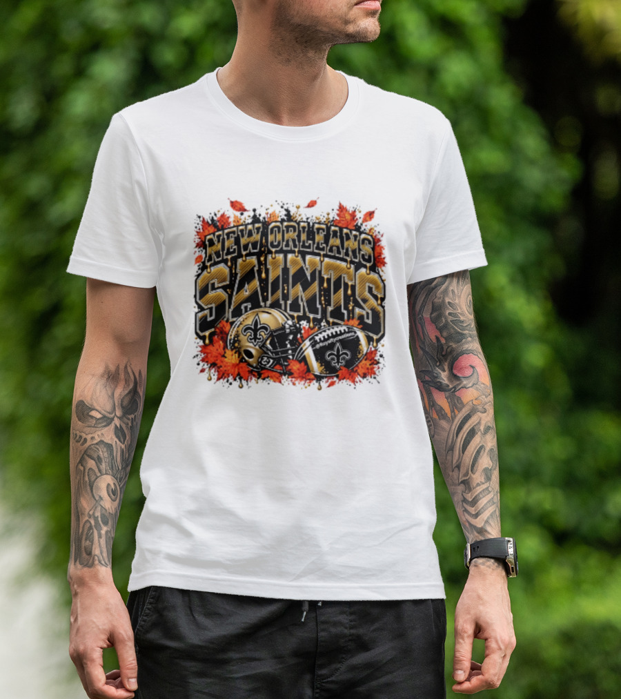 New Orleans Saints Football Helmet Autumn Leaves Halloween 2026 T-Shirt