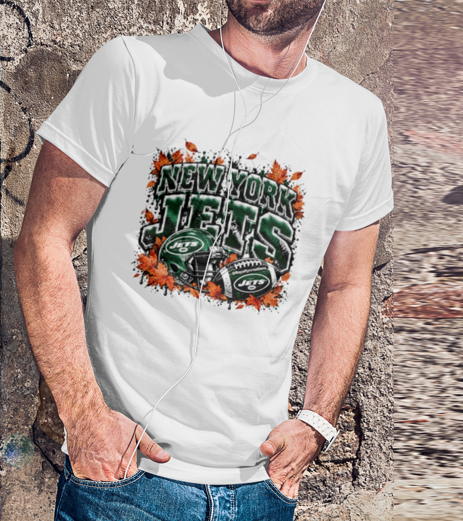 New York Jets Football Helmet Autumn Leaves Halloween 2026 T-Shirt
