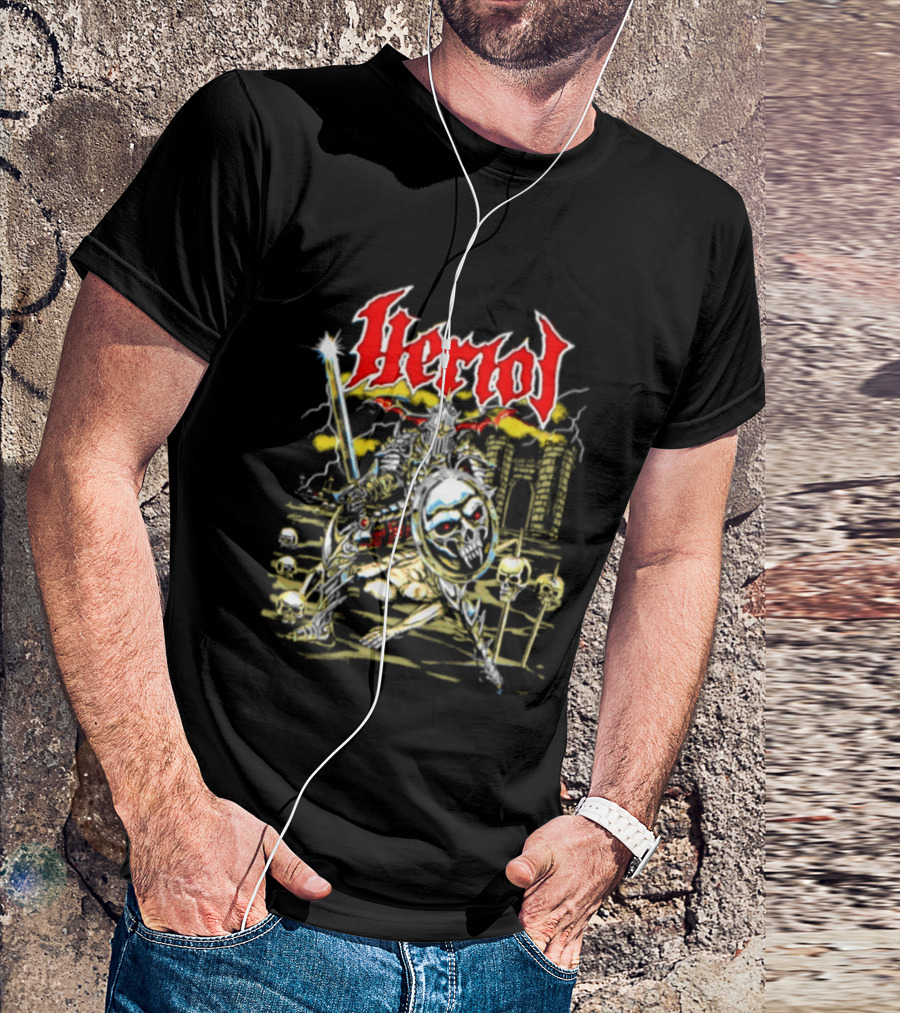 Herol Fantasy Knight Skull Shield Sword Adventure T-Shirt