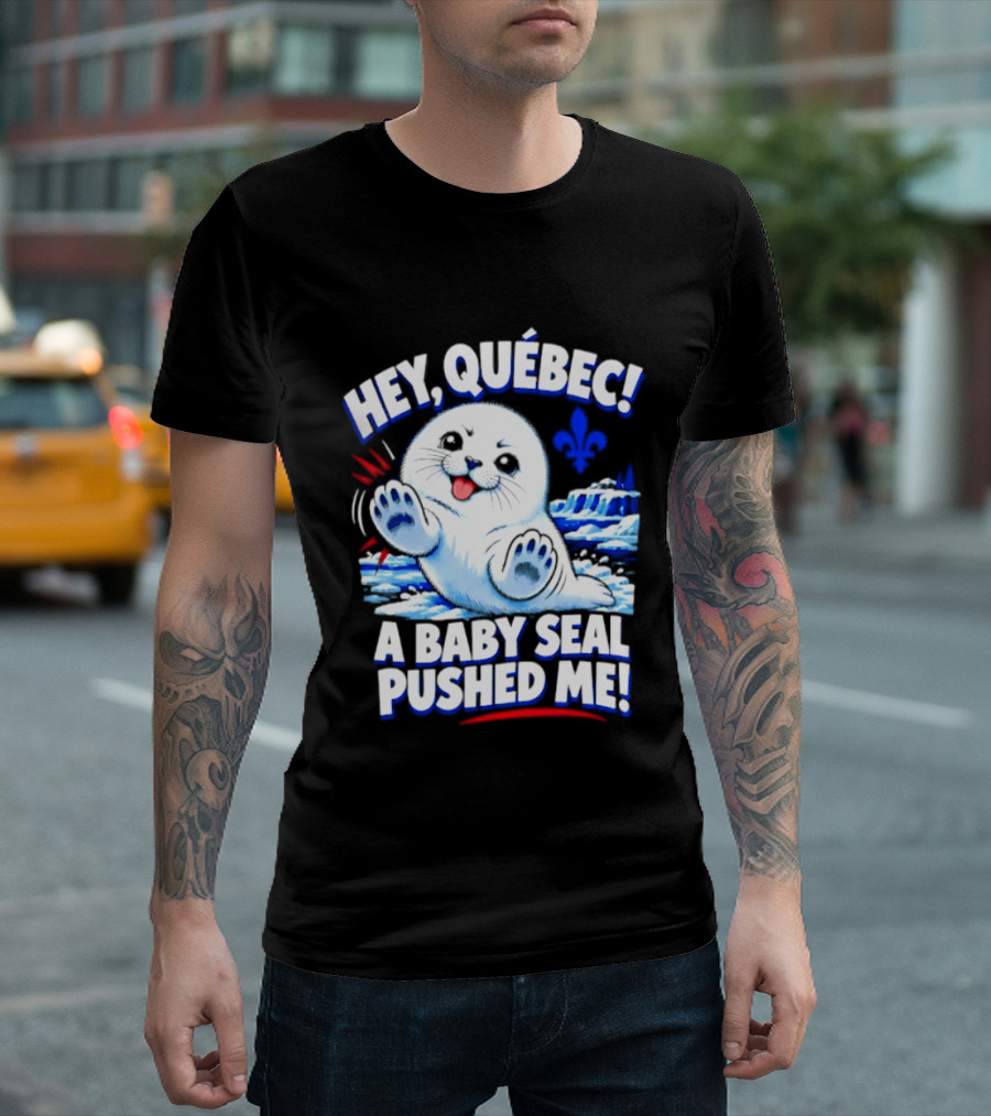 Hey Quebec A Baby Seal Pushed Me Cute Harp Seal Iceberg Splash T-Shirt