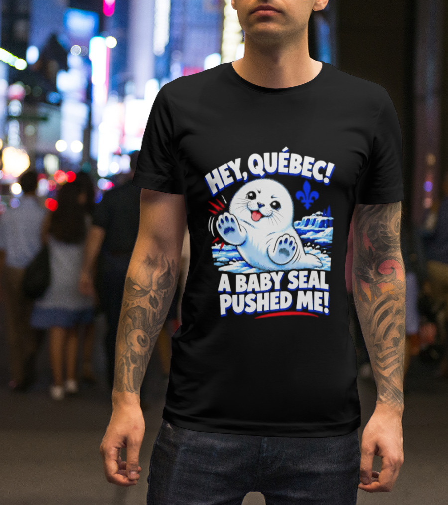 Hey Quebec A Baby Seal Pushed Me Cute Harp Seal Iceberg Splash T-Shirt