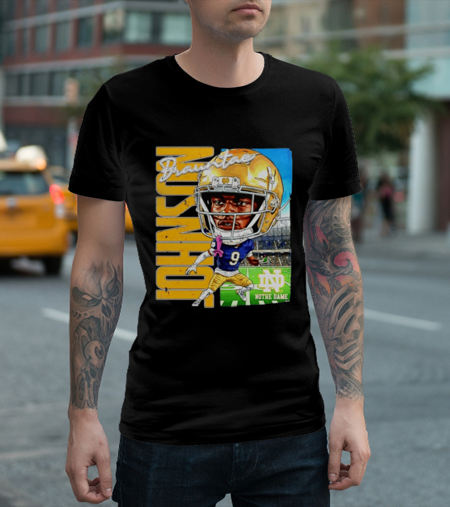 Notre Dame NCAA Football Brauntae Johnson 9 Caricature T-Shirt