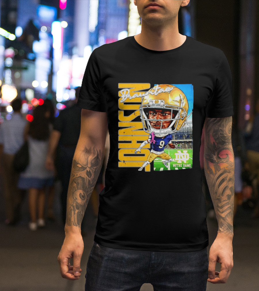Notre Dame NCAA Football Brauntae Johnson 9 Caricature T-Shirt