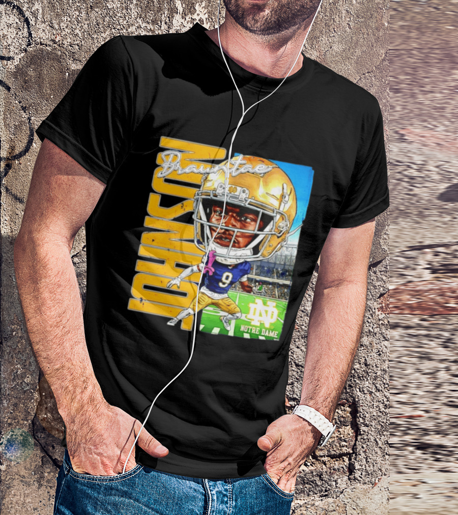Notre Dame NCAA Football Brauntae Johnson 9 Caricature T-Shirt