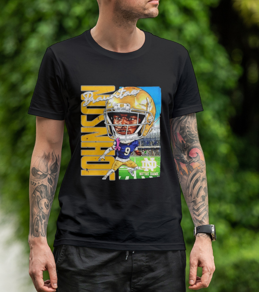 Notre Dame NCAA Football Brauntae Johnson 9 Caricature T-Shirt