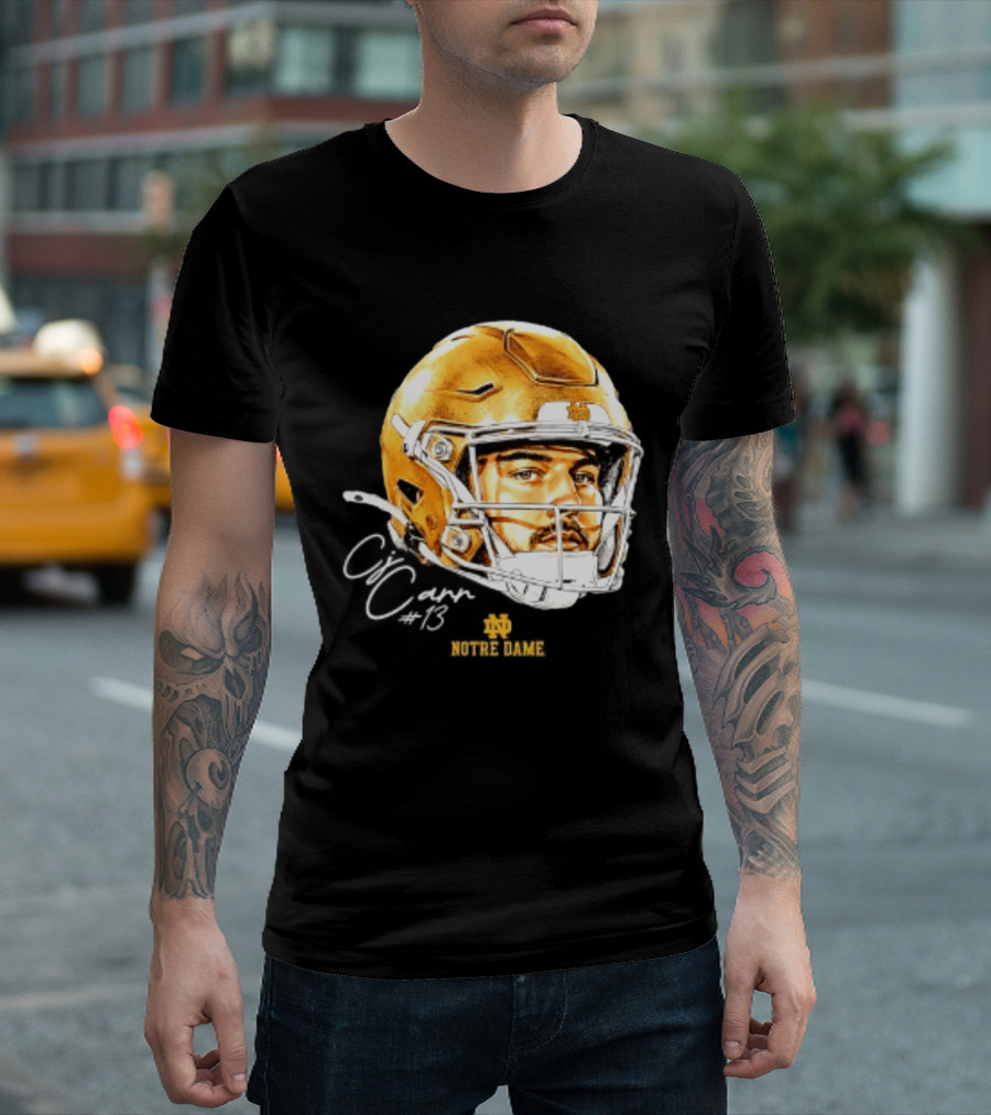Notre Dame Football CJ Carr 13 NCAA Swag Helmet T-Shirt