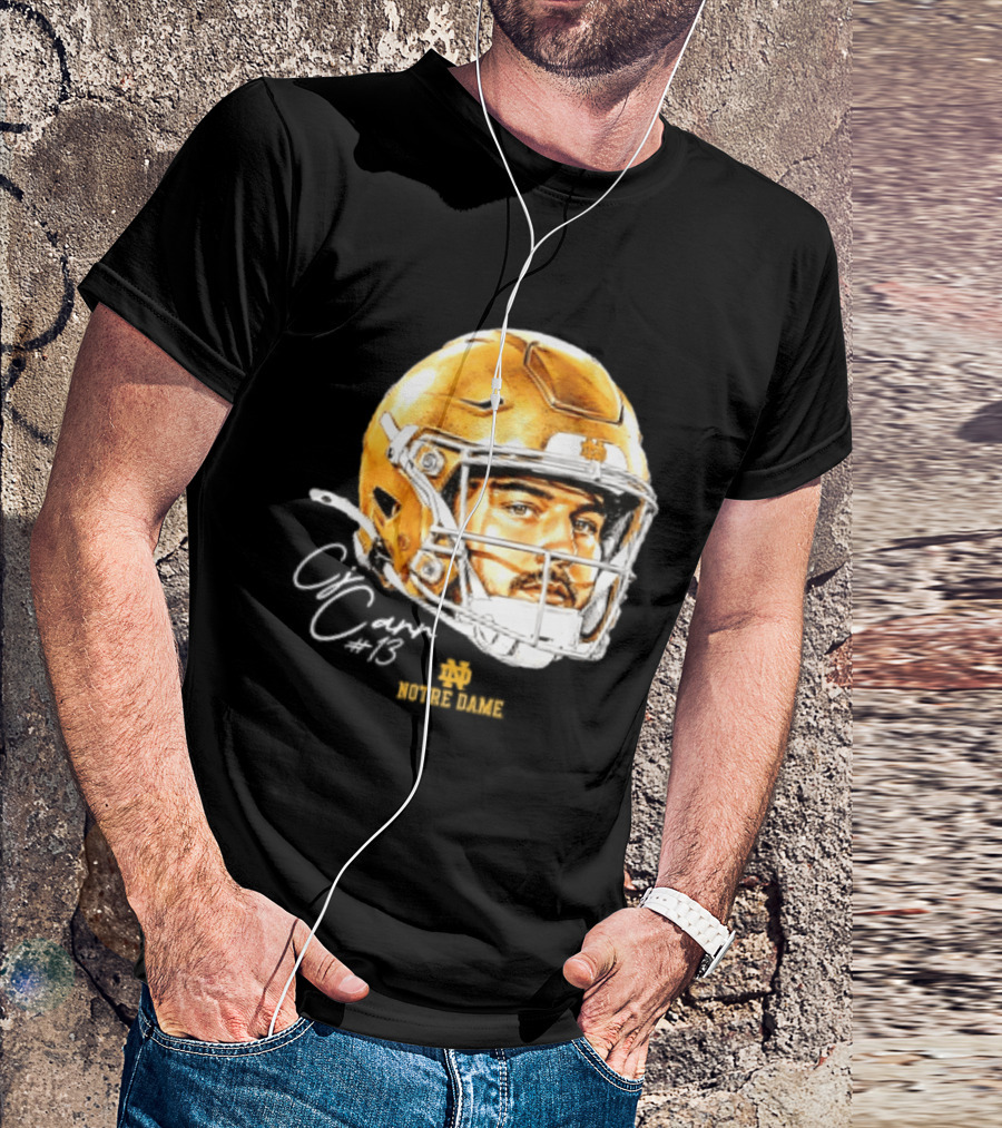 Notre Dame Football CJ Carr 13 NCAA Swag Helmet T-Shirt