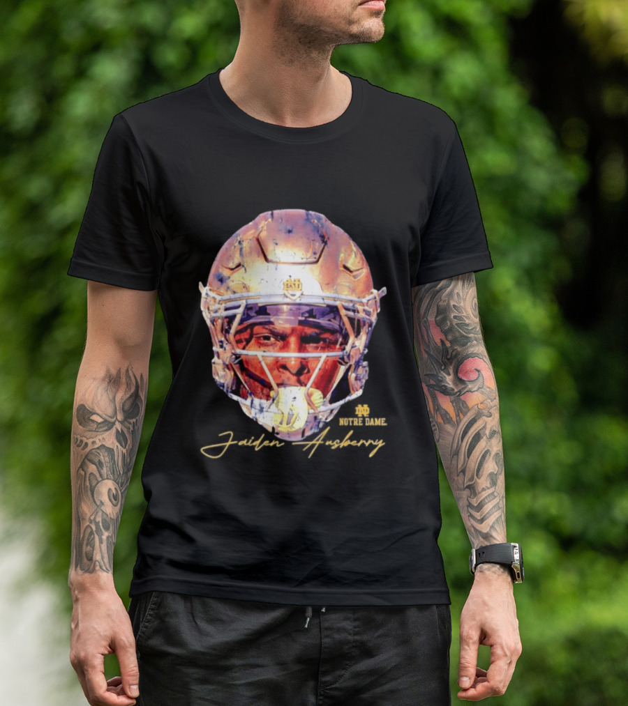 Notre Dame NCAA Football Helmet Jaiden Ausberry Swag Head T-Shirt