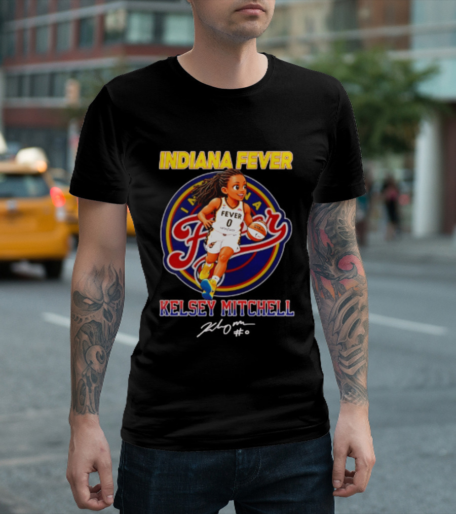 Indiana Fever Kelsey Mitchell Cartoon Basketball Player Signature T-Shirt