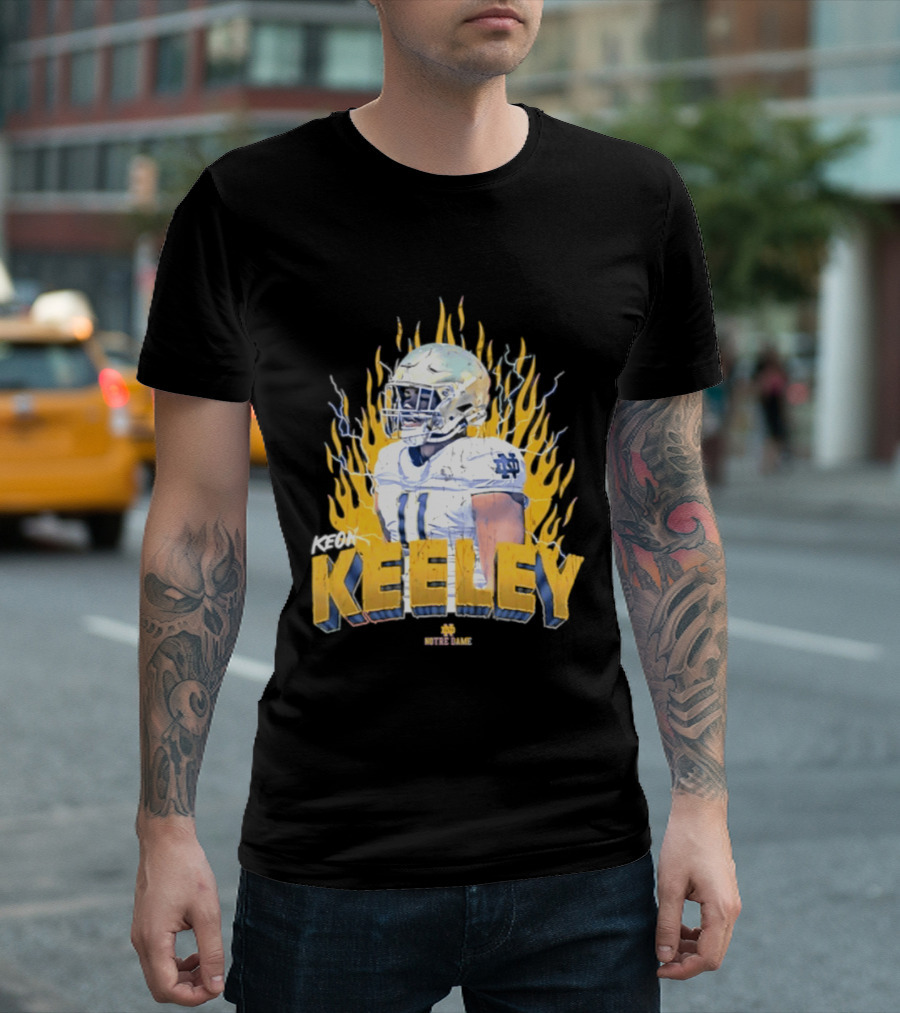 Notre Dame Football Keeley 11 NCAA Player Name Flame Burst T-Shirt