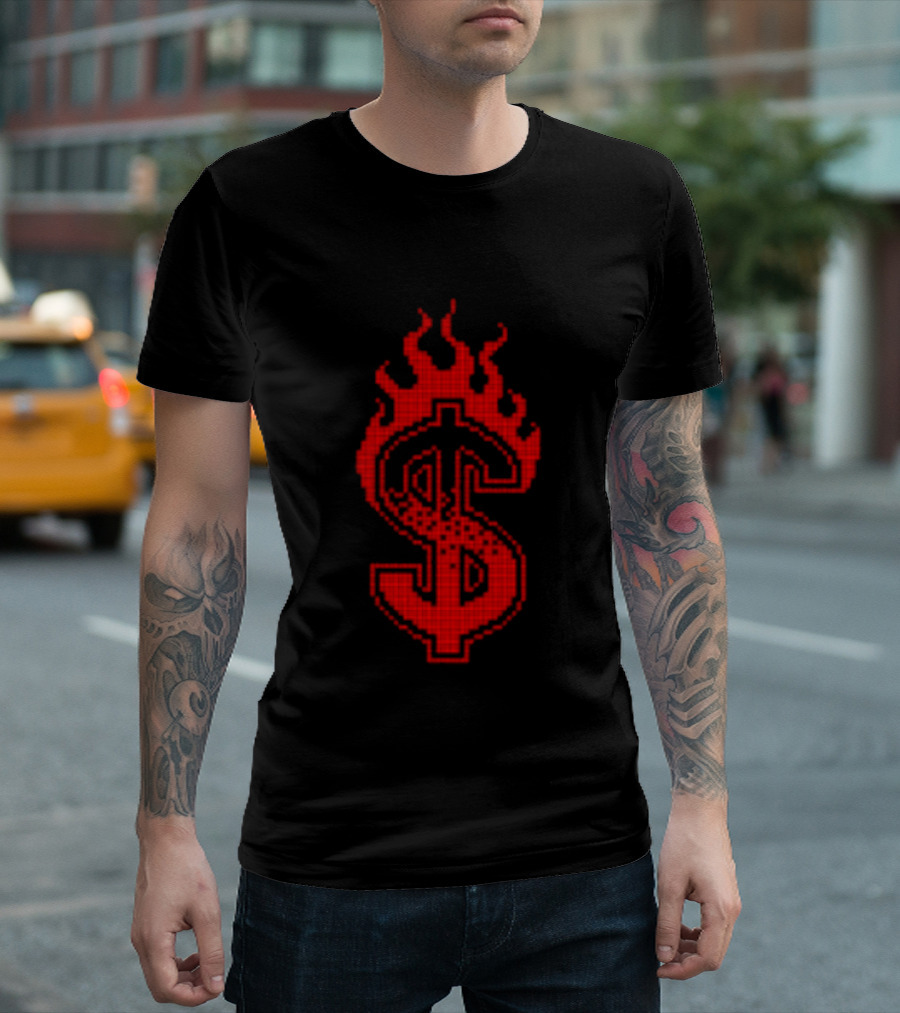Lambrini Girls Band Store No Refunds Baby Black Flaming Dollar Sign T-Shirt