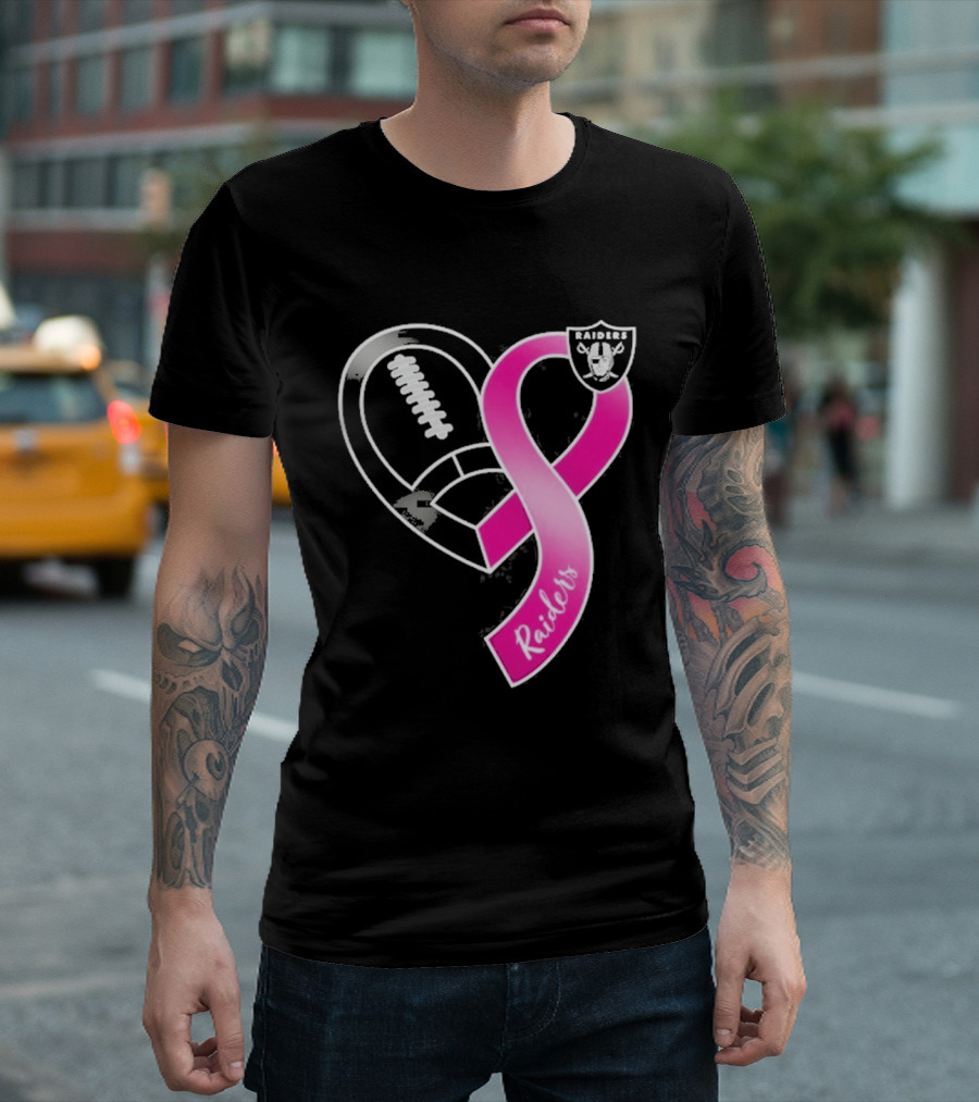 Las Vegas Raiders Breast Cancer Awareness Heart And Ribbon 2026 T-Shirt