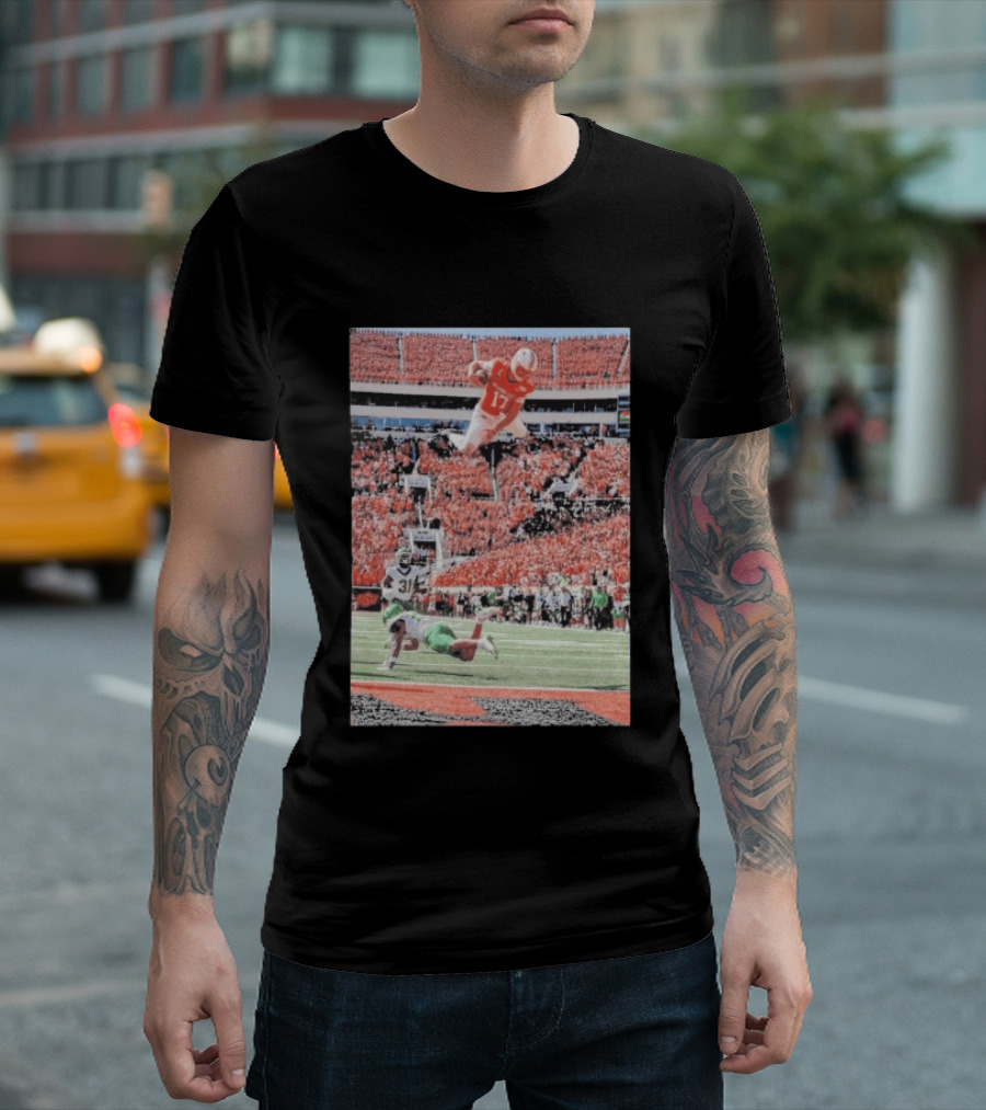 Drew Mestemaker Air Mesty Football Jumping Action 17 Stadium Scene T-Shirt