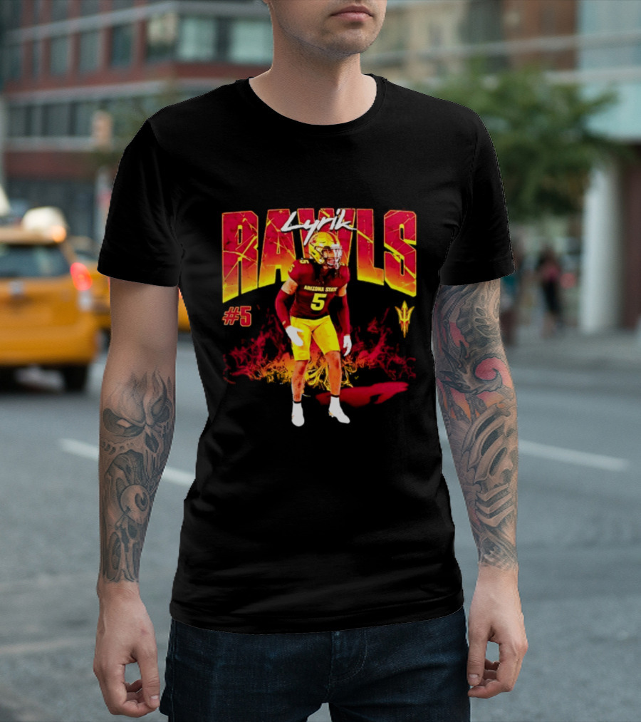 Lyrik Rawls #5 Arizona State Football Player Graphic With Sun Devils T-Shirt
