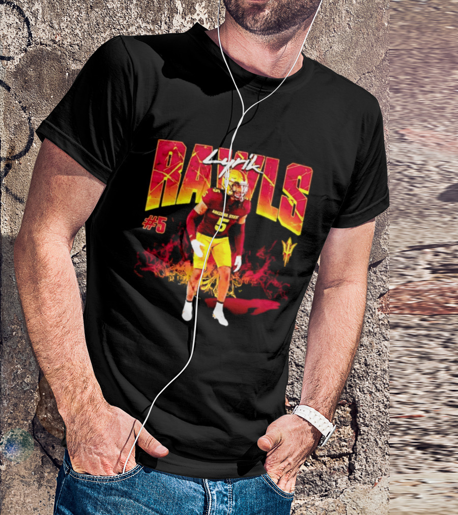 Lyrik Rawls #5 Arizona State Football Player Graphic With Sun Devils T-Shirt