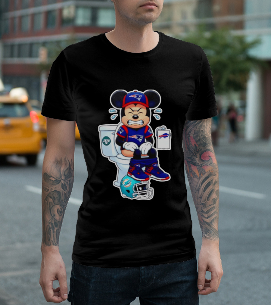 Mickey Patriots Jets Bills Dolphins Toilet Humor Football T-Shirt