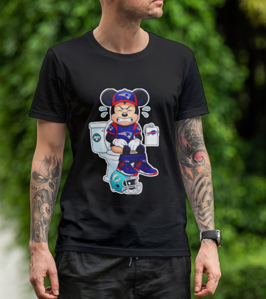Mickey Patriots Jets Bills Dolphins Toilet Humor Football T-Shirt