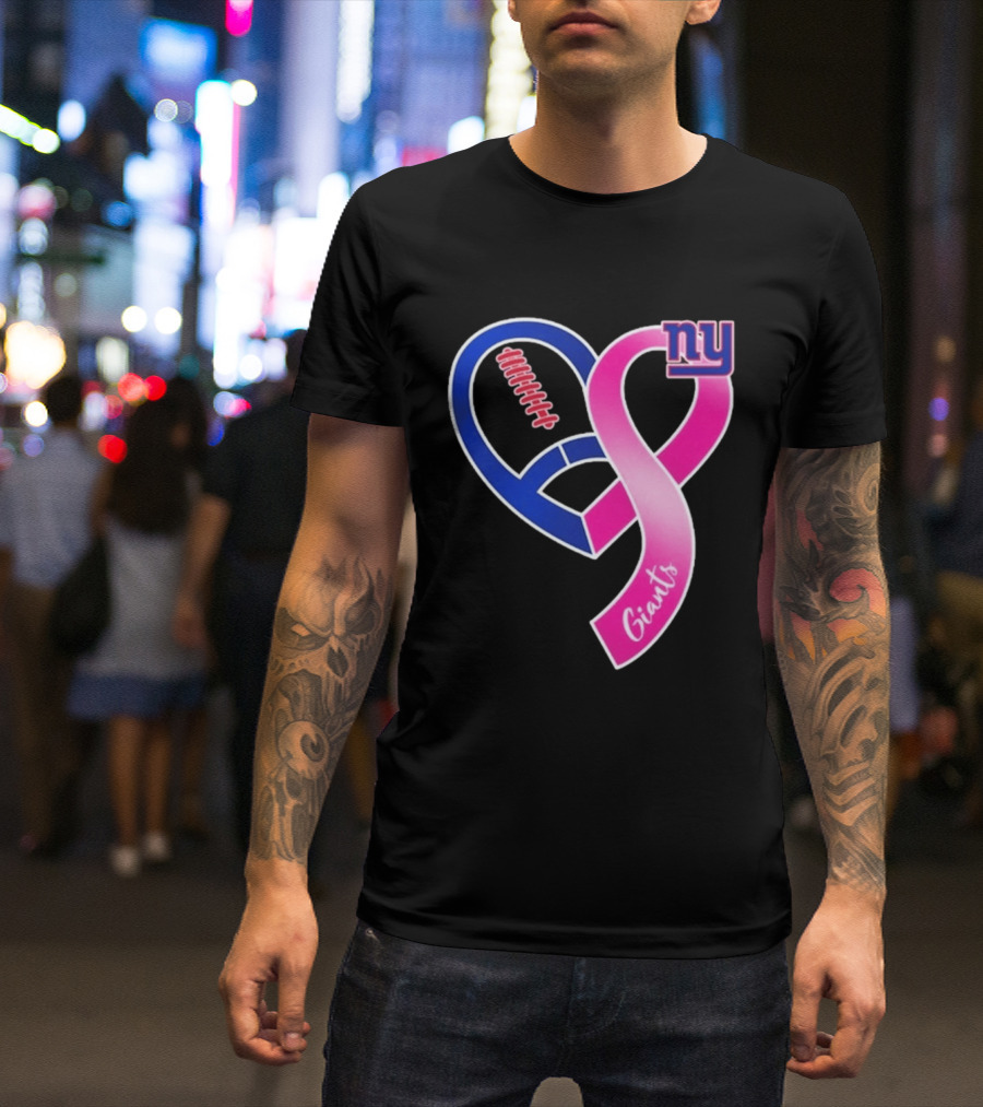 New York Giants Pink Heart Ribbon Breast Cancer Awareness 2026 T-Shirt