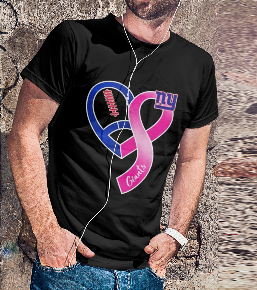 New York Giants Pink Heart Ribbon Breast Cancer Awareness 2026 T-Shirt