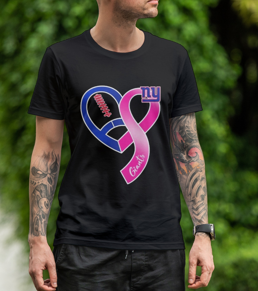 New York Giants Pink Heart Ribbon Breast Cancer Awareness 2026 T-Shirt